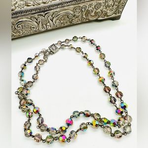Vintage Deco Iridescent Borealis Bead Necklace